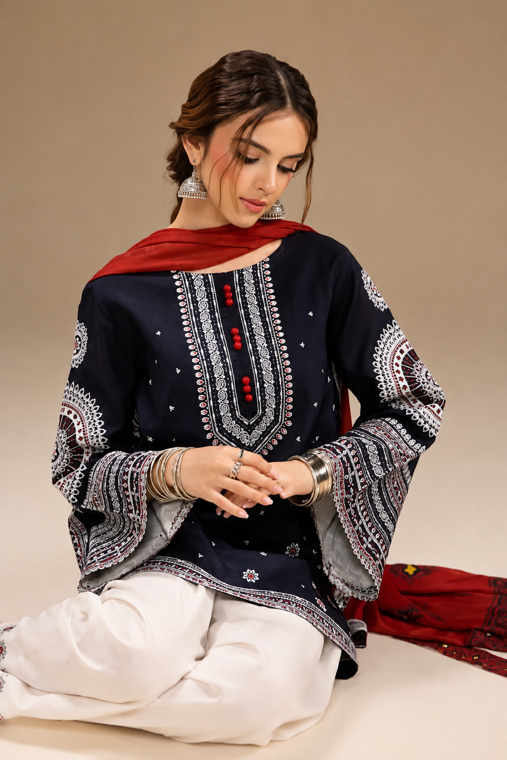 3 Piece Unstitched Heavy Embroidered Lawn Suit (Printed Lawn Dupatta)