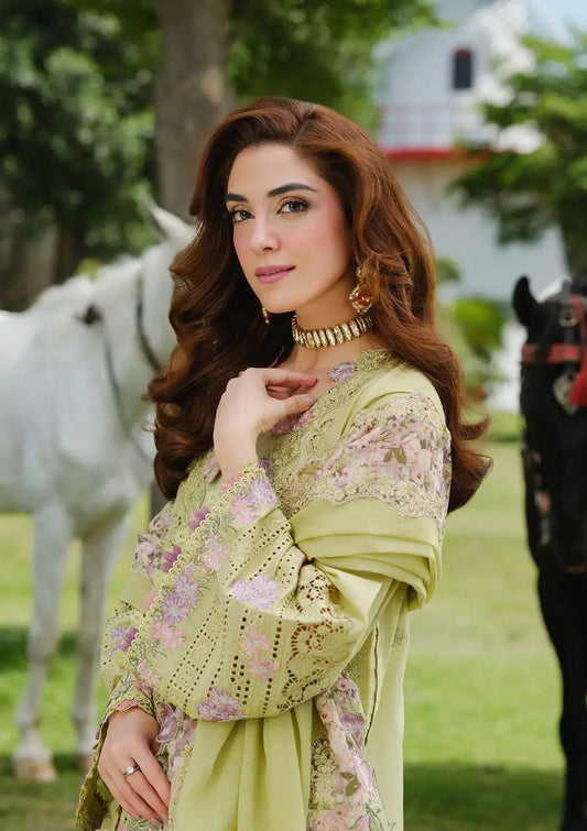 3 Piece Unstitched Heavy Embroidered Chickan Kari Lawn Suit (Four-sided Embroidered Cotton Net Dupatta) NQ-2720