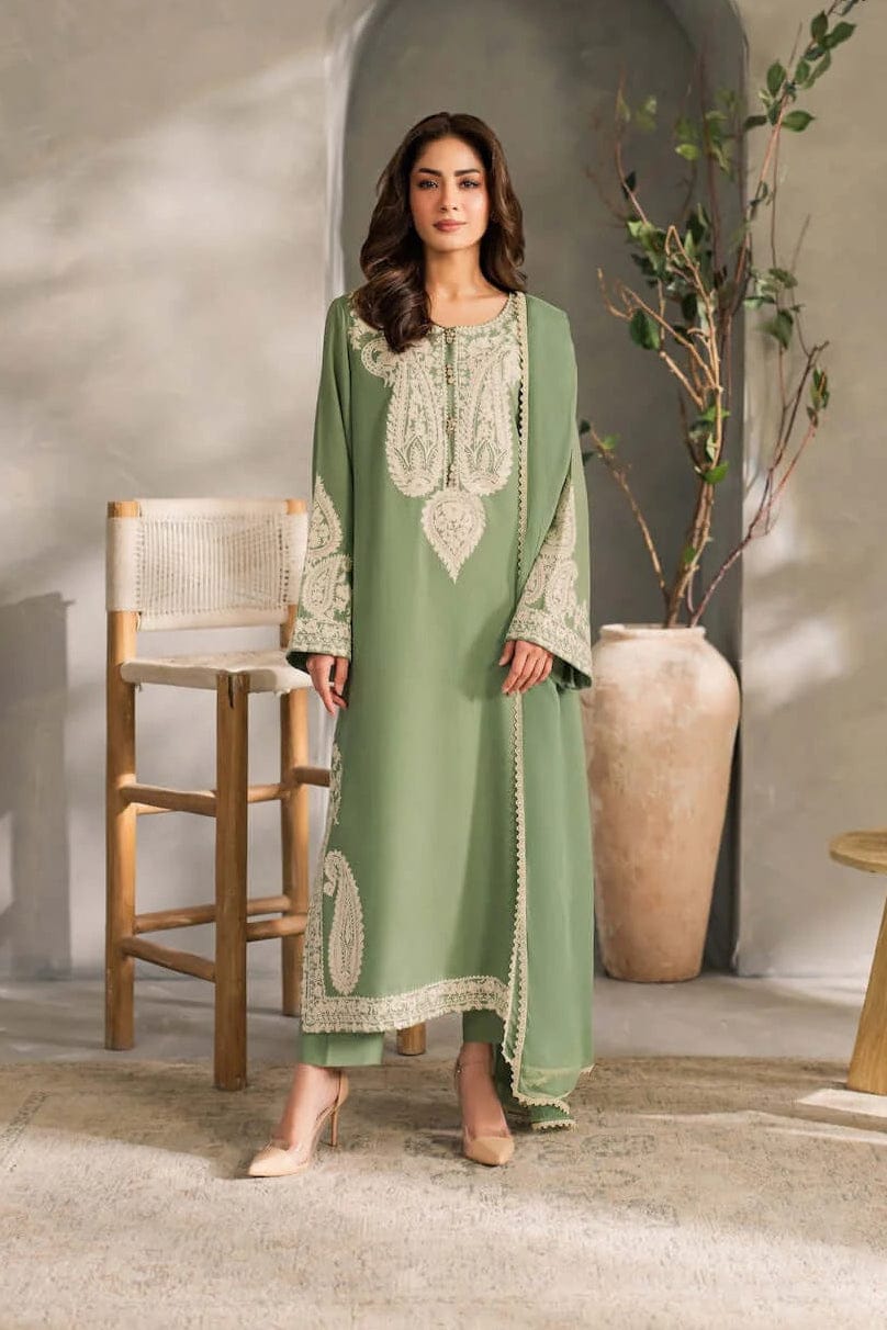 3 Piece Unstitched Heavy Embroidered Lawn Suit (Plain Bamber Chiffon Dupatta)