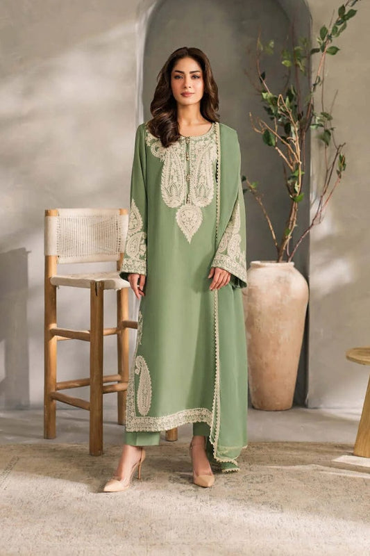 3 Piece Unstitched Heavy Embroidered Lawn Suit (Plain Bamber Chiffon Dupatta)