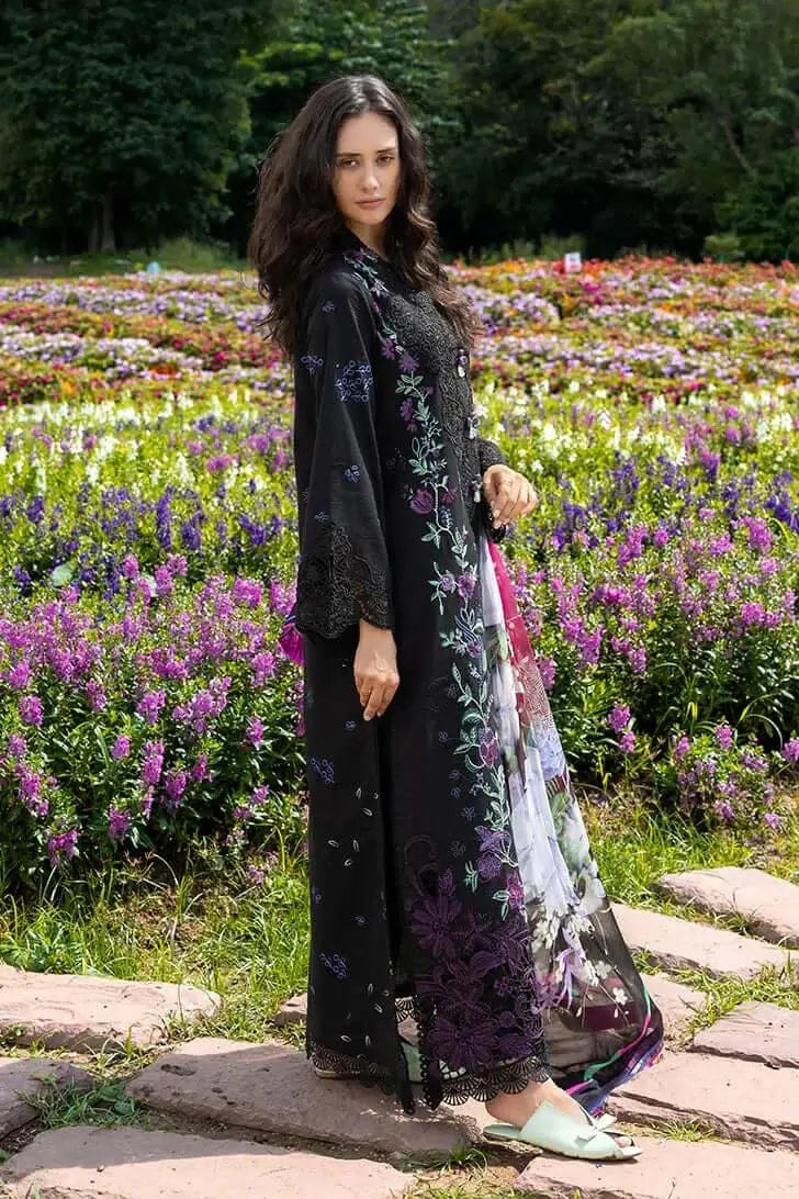 3 Piece Unstitched Heavy Embroidered Chickan Kari Lawn Suit (Printed Fine Silk Dupatta)