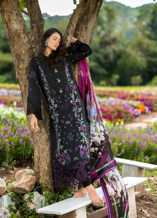 3 Piece Unstitched Heavy Embroidered Chickan Kari Lawn Suit (Printed Fine Silk Dupatta)