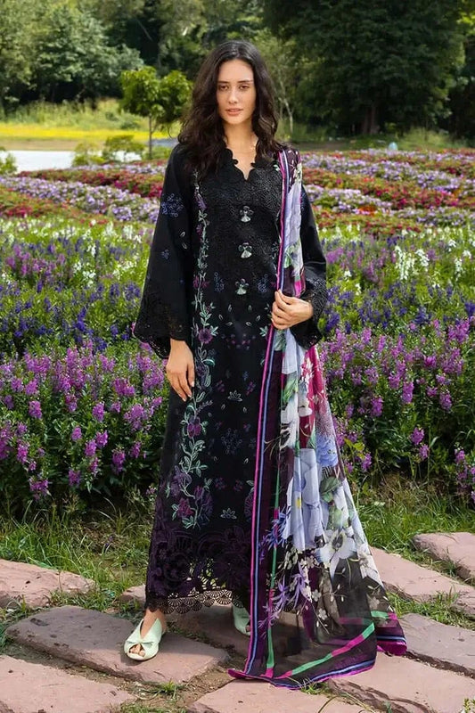 3 Piece Unstitched Heavy Embroidered Chickan Kari Lawn Suit (Printed Fine Silk Dupatta)