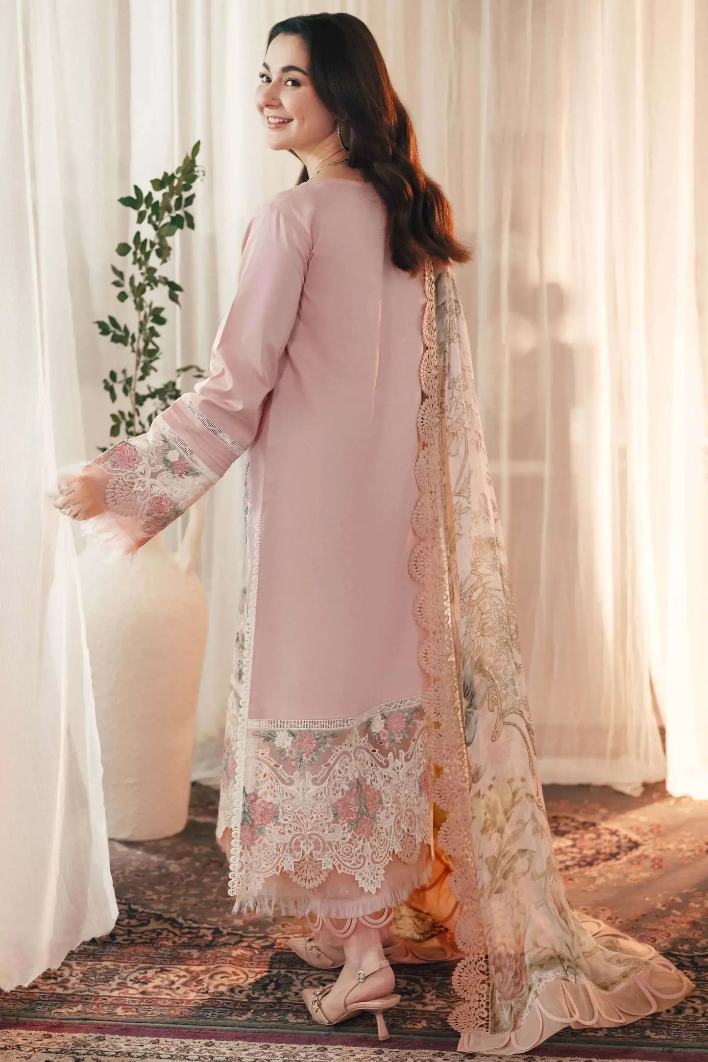 3 Piece Unstitched Heavy Embroidered Lawn Suit (Four-sided Embroidered Silk Dupatta) NQ-2765