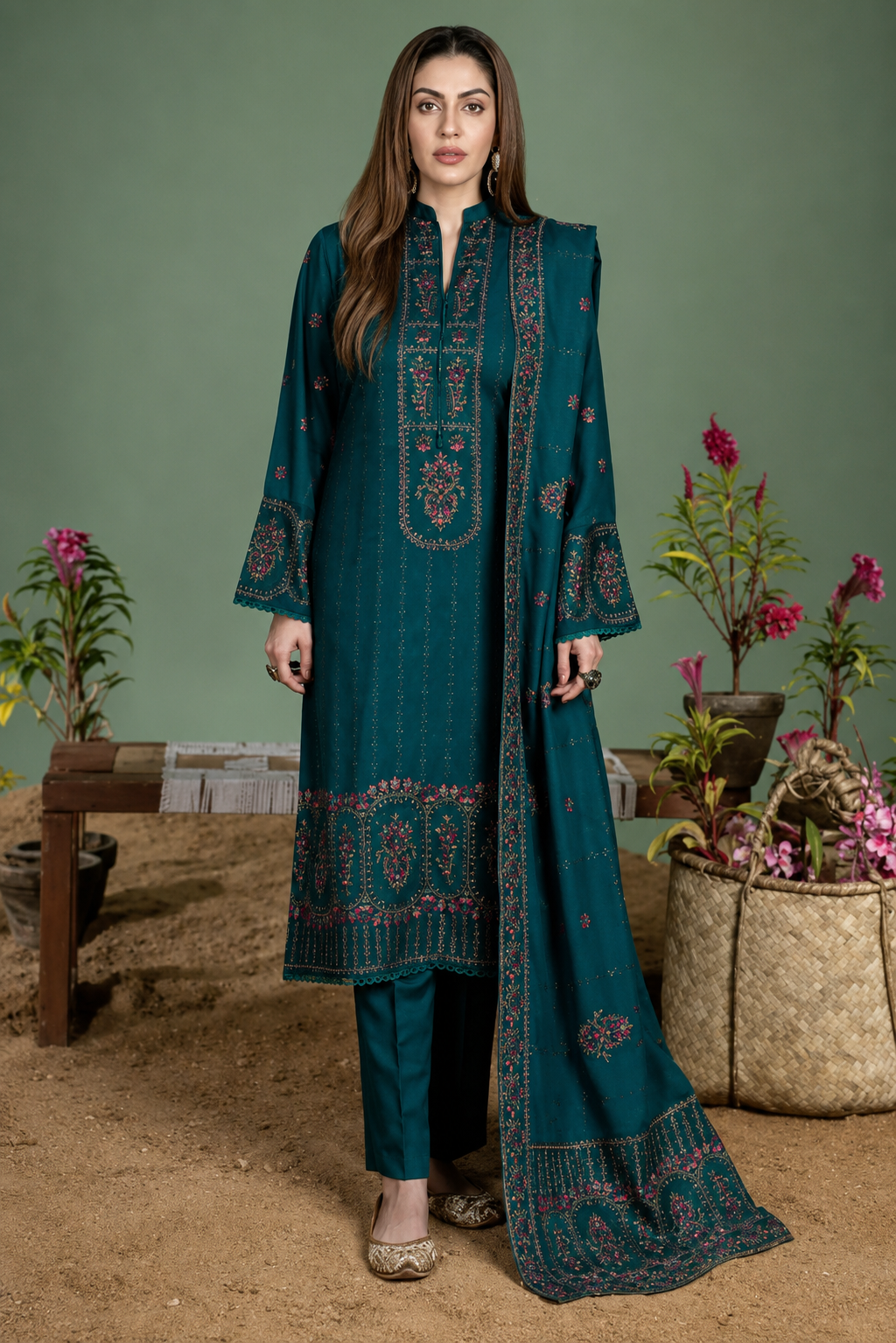 3 Piece Unstitched Heavy Embroidered Lawn Suit (Four-Sided Embroidered Lawn Dupatta)