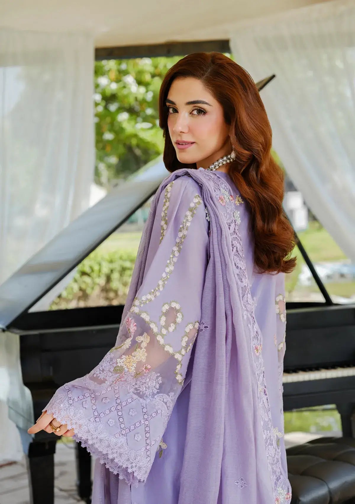 3 Piece Unstitched Heavy Embroidered Chickan Kari Lawn Suit (Four-sided Embroidered Cotton Net Dupatta)