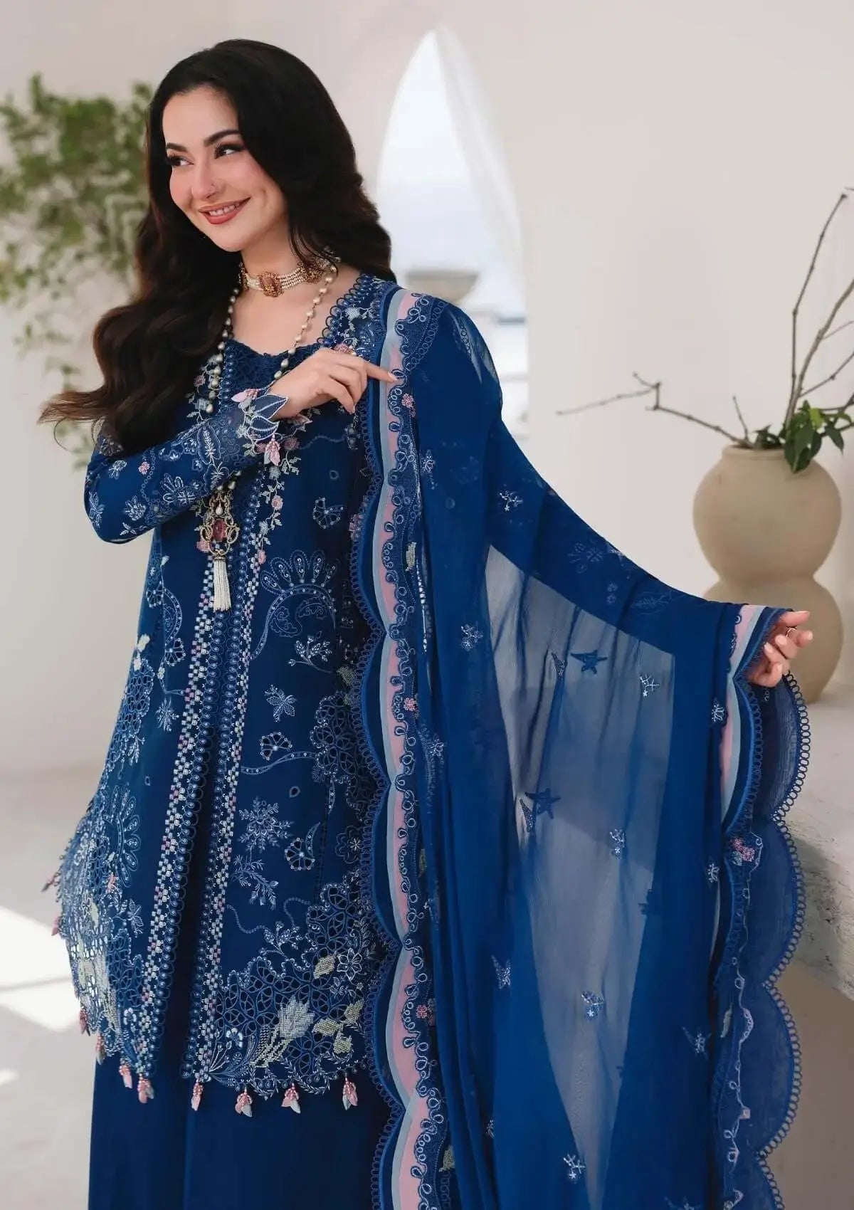 3 Piece Unstitched Heavy Embroidered Lawn Suit  (Four-sided Embroidered Chiffon Dupatta)