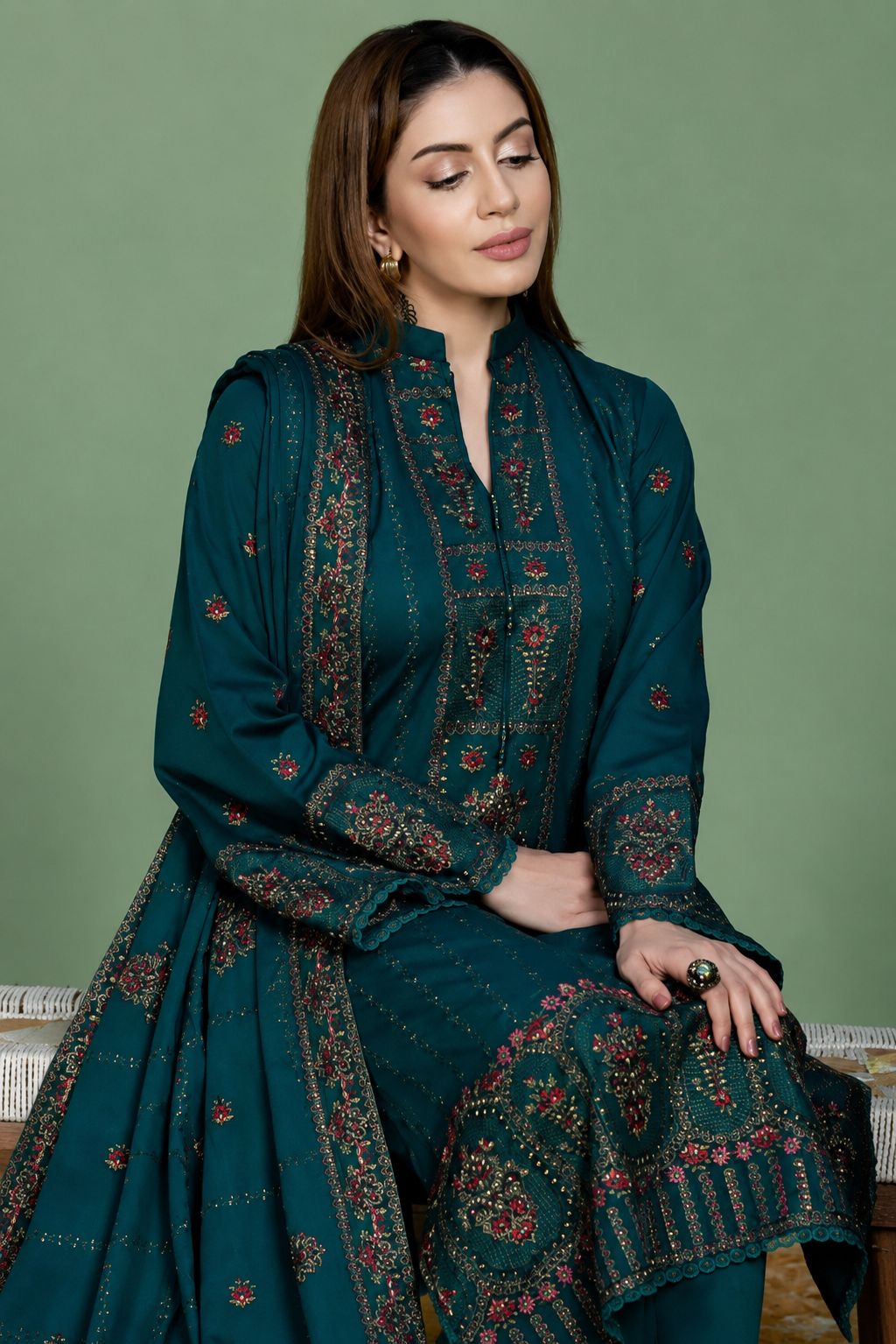 3 Piece Unstitched Heavy Embroidered Lawn Suit (Four-Sided Embroidered Lawn Dupatta)