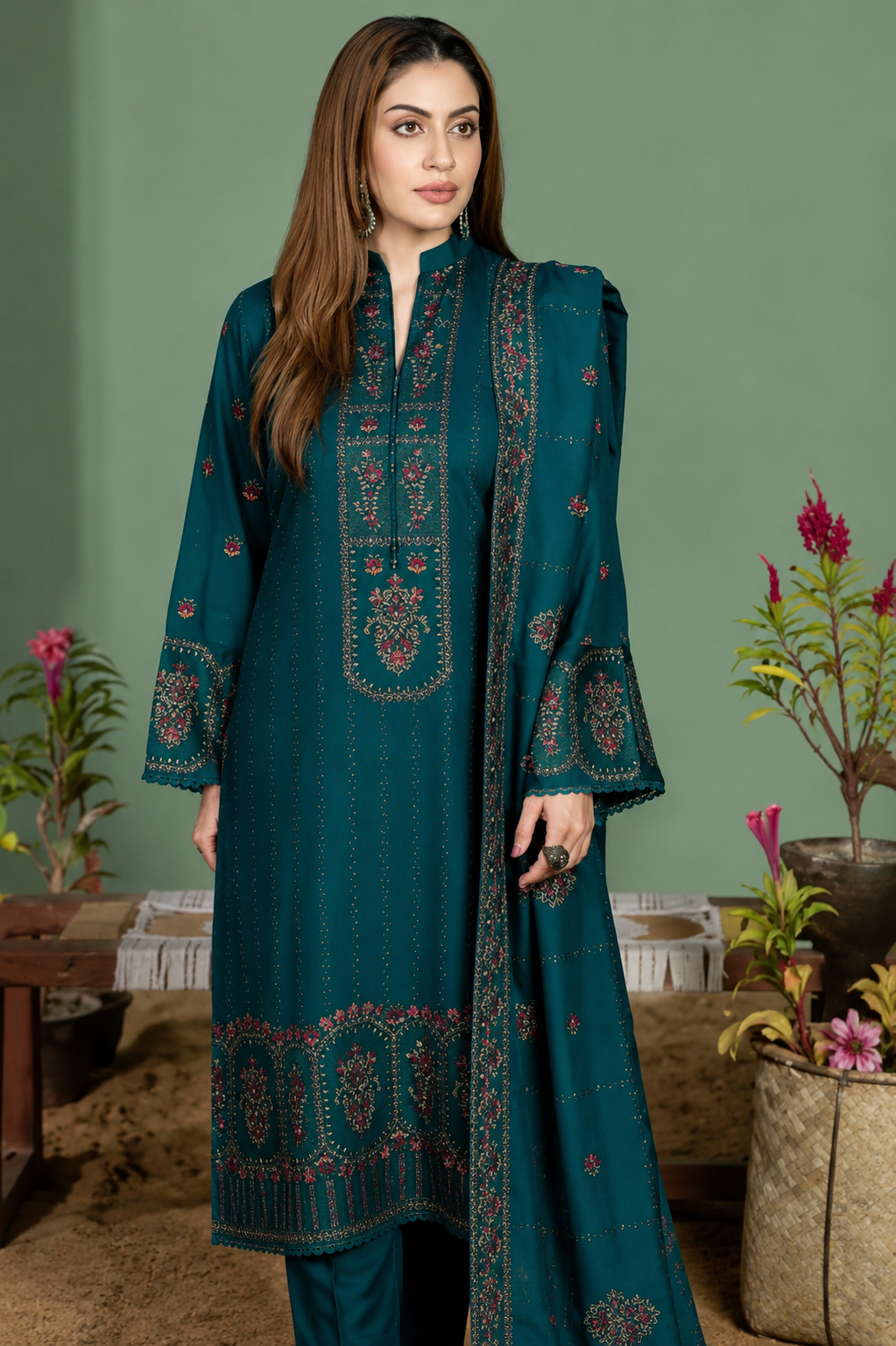3 Piece Unstitched Heavy Embroidered Lawn Suit (Four-Sided Embroidered Lawn Dupatta)