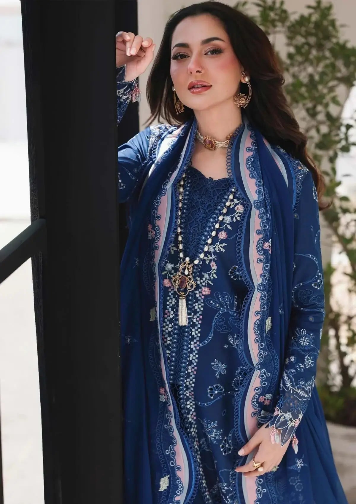 3 Piece Unstitched Heavy Embroidered Lawn Suit  (Four-sided Embroidered Chiffon Dupatta)