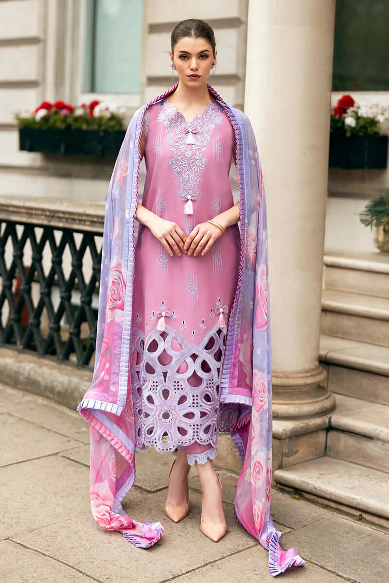 3 Piece Unstitched Heavy Embroidered Chickan Kari Lawn Suit (Fine Printed Silk Dupatta)