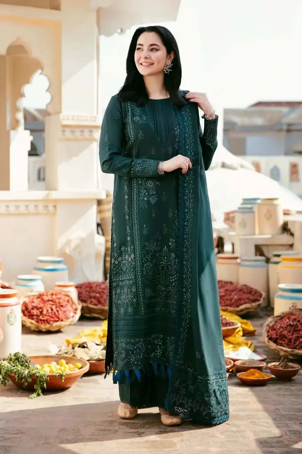 3 Piece Unstitched Heavy Embroidered Lawn Suit (Four-sided Embroidered Lawn Dupatta)