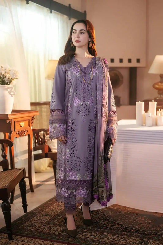 3 Piece Unstitched Heavy Embroidered Lawn Suit (Fine Printed Silk Dupatta)