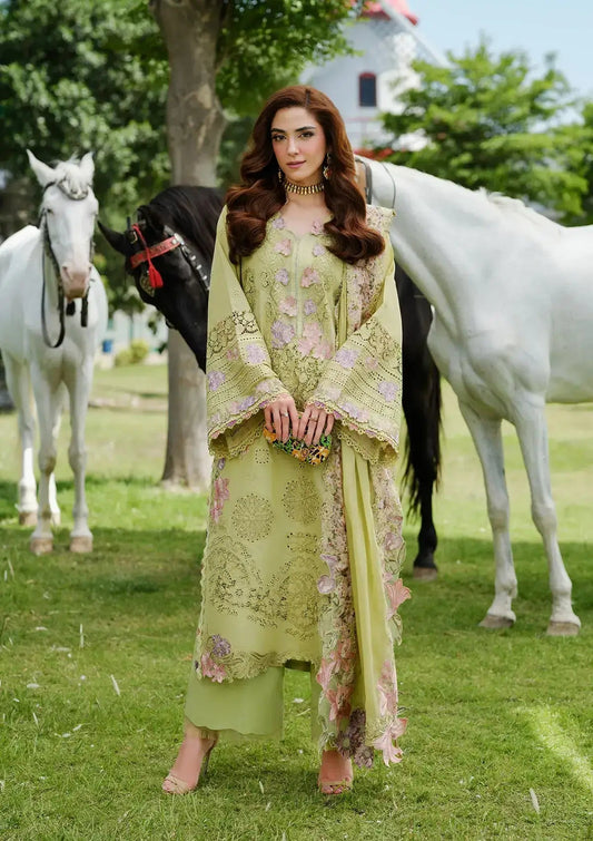 3 Piece Unstitched Heavy Embroidered Chickan Kari Lawn Suit (Four-sided Embroidered Cotton Net Dupatta) NQ-2720