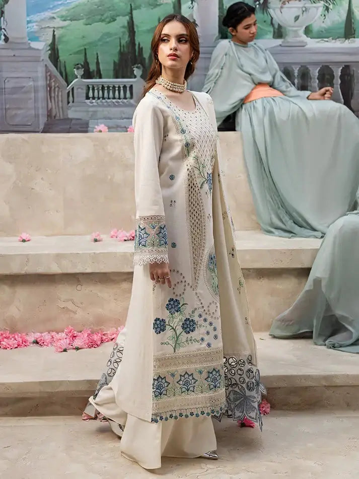 3 Piece Unstitched Heavy Embroidered Chickan Kari Lawn Suit (Four-sided Embroidered Lawn Dupatta)