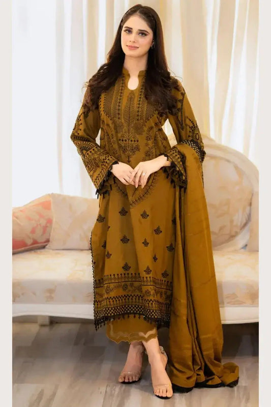 3 Piece Unstitched Heavy Embroidered Lawn Suit (Four-Sided Embroidered Lawn Dupatta)