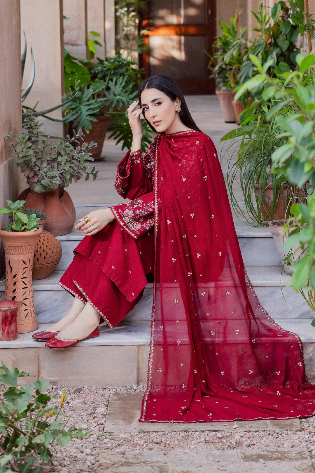 3 Piece Unstitched Heavy Embroidered Lawn Suit (Full Embroidered Chiffon Dupatta)
