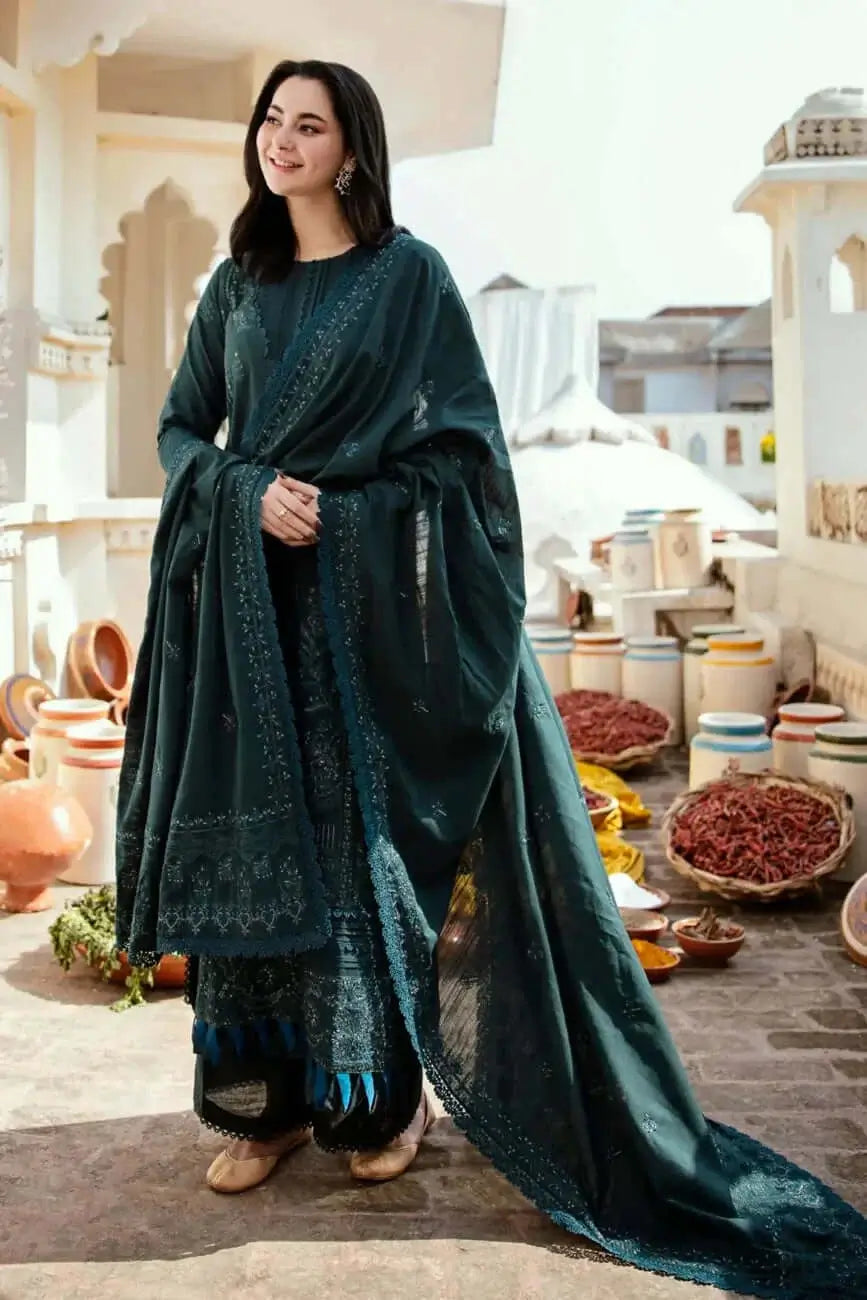 3 Piece Unstitched Heavy Embroidered Lawn Suit (Four-sided Embroidered Lawn Dupatta)