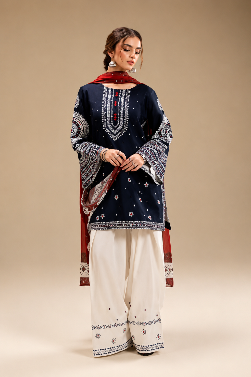3 Piece Unstitched Heavy Embroidered Lawn Suit (Printed Lawn Dupatta)