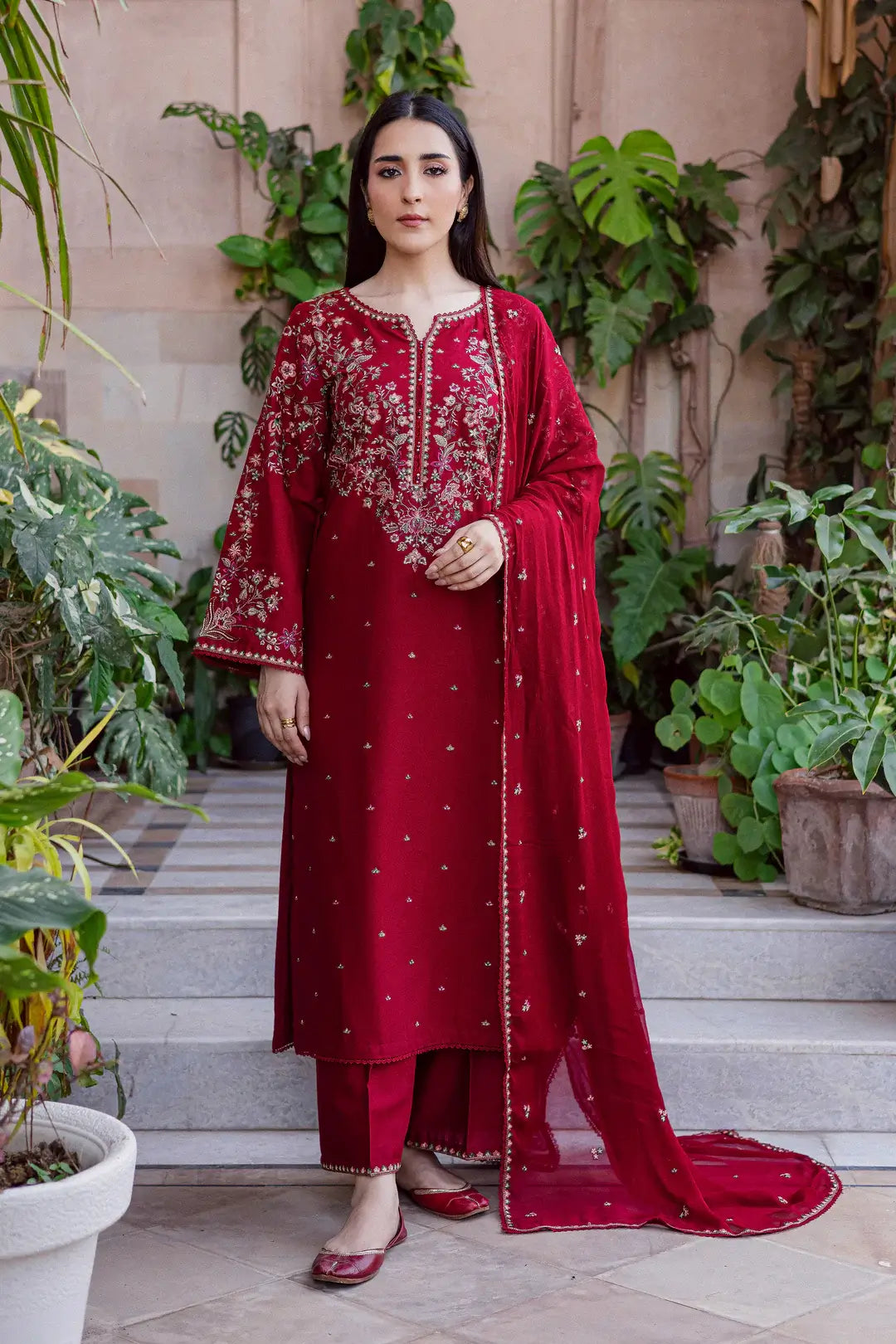 3 Piece Unstitched Heavy Embroidered Lawn Suit (Full Embroidered Chiffon Dupatta)