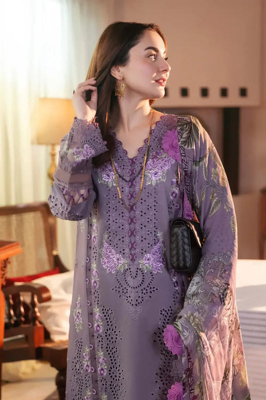 3 Piece Unstitched Heavy Embroidered Lawn Suit (Fine Printed Silk Dupatta)