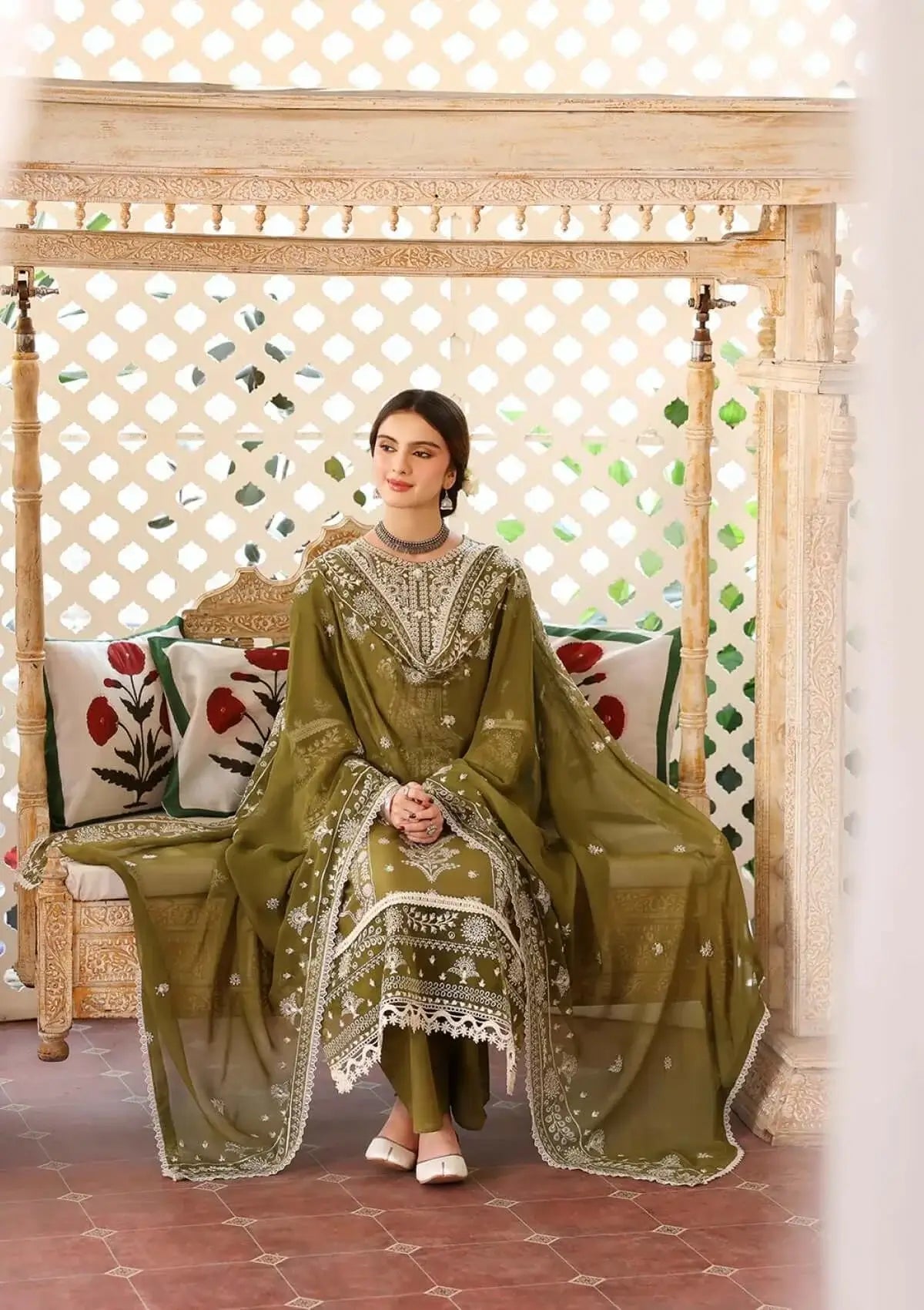 3 Piece Unstitched Heavy Embroidered Lawn Suit (Full Embroidered Chiffon Dupatta) NR-590