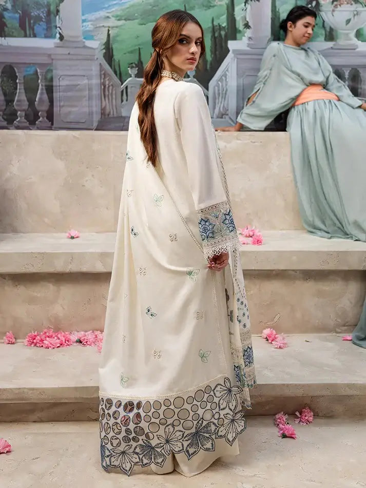 3 Piece Unstitched Heavy Embroidered Chickan Kari Lawn Suit (Four-sided Embroidered Lawn Dupatta)