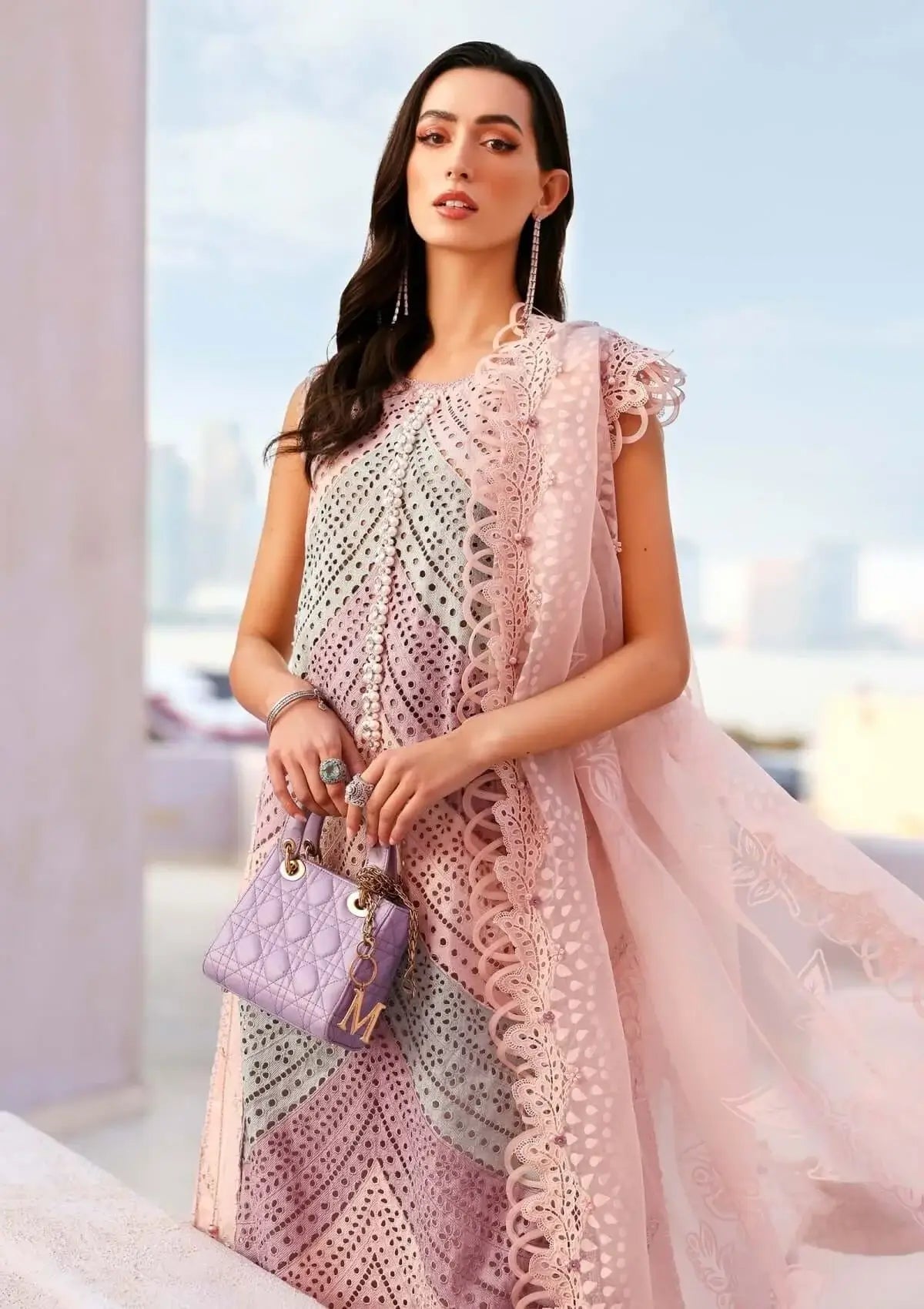 3 Piece Unstitched Heavy Embroidered Chickan Kari Lawn Suit (Four-sided Printed Embroidered Organza Dupatta)