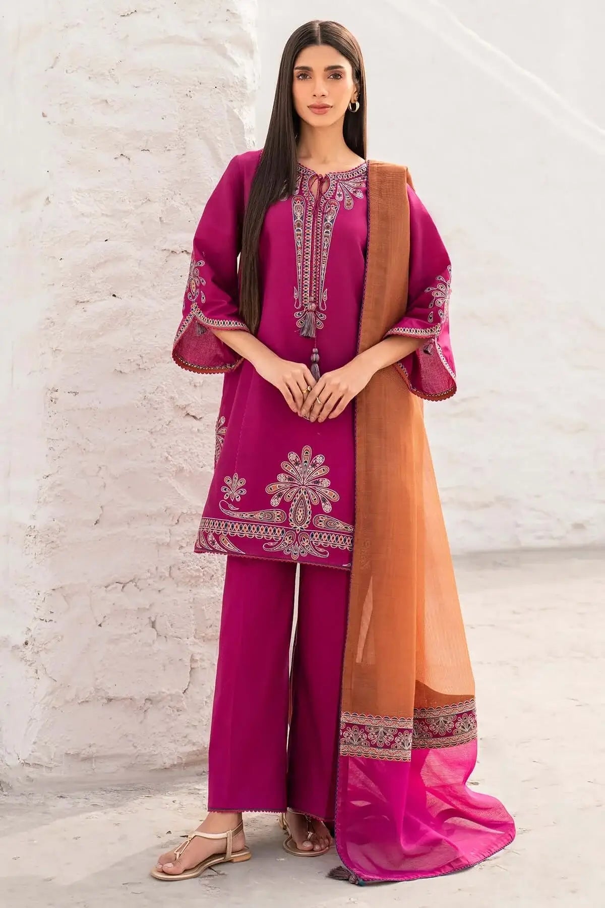 3 Piece Unstitched Heavy Embroidered Lawn Suit (Four-sided Printed Embroidered Chiffon Dupatta)