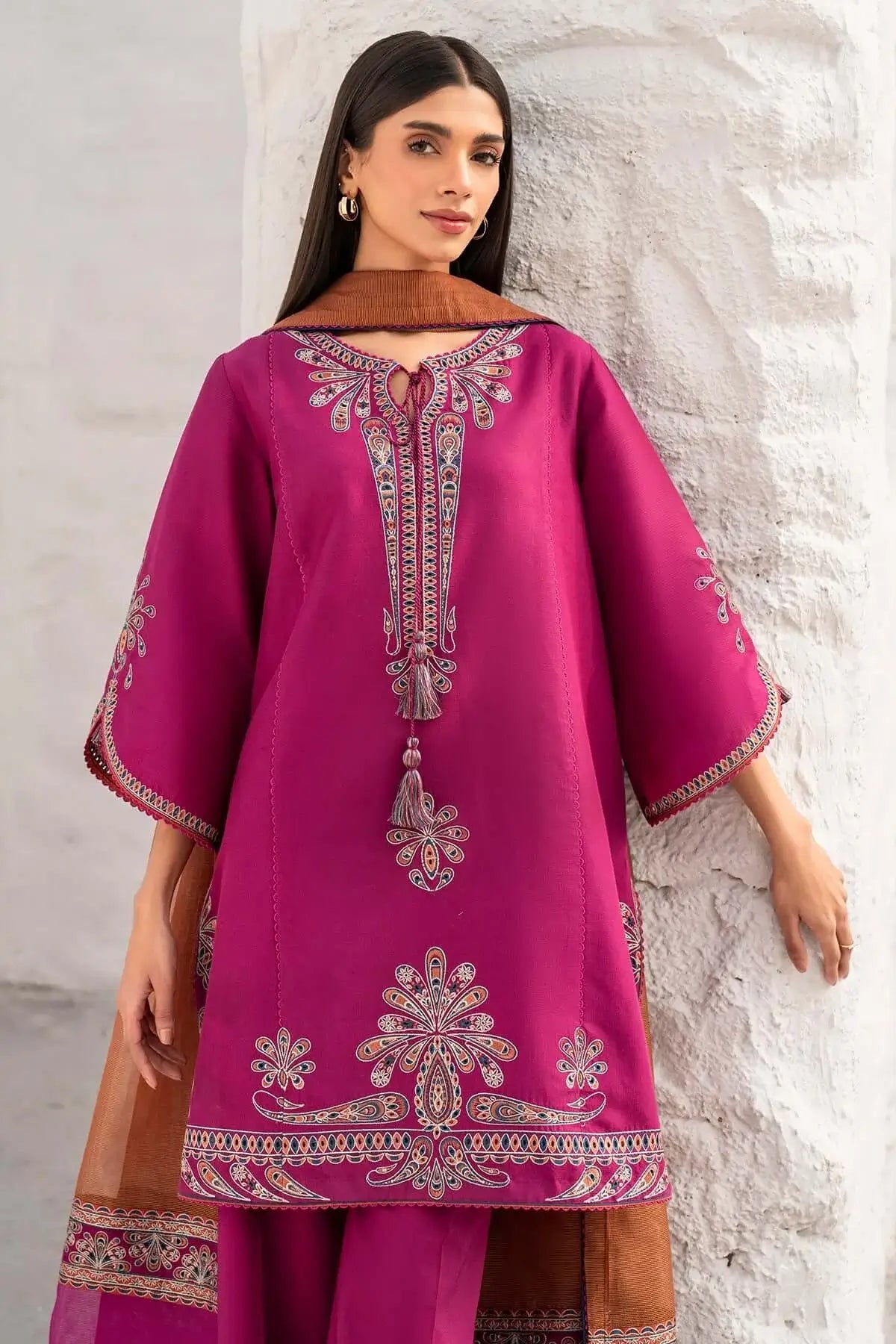 3 Piece Unstitched Heavy Embroidered Lawn Suit (Four-sided Printed Embroidered Chiffon Dupatta)
