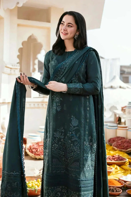 3 Piece Unstitched Heavy Embroidered Lawn Suit (Four-sided Embroidered Lawn Dupatta)