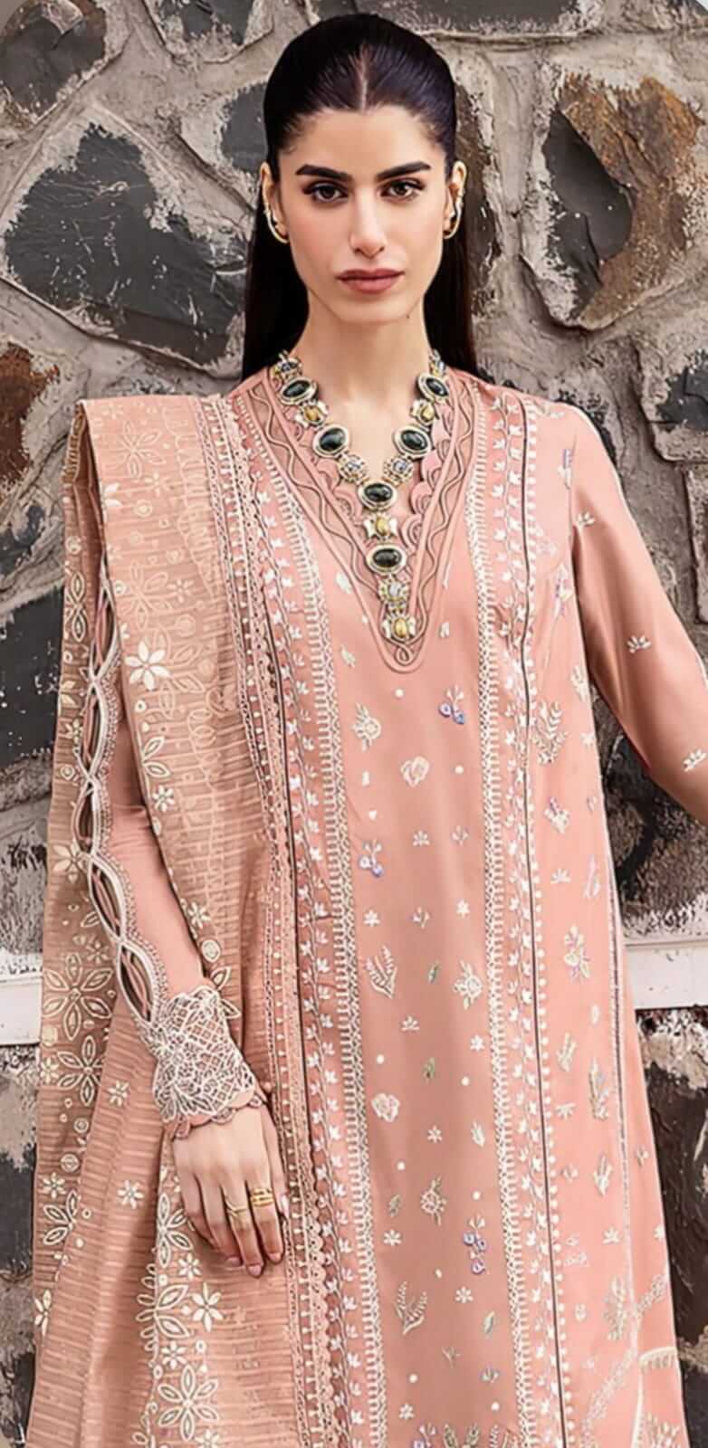 3 Piece Unstitched Heavy Embroidered Lawn Suit (Heavy Embroidered Cotton Net Dupatta) QL-2785
