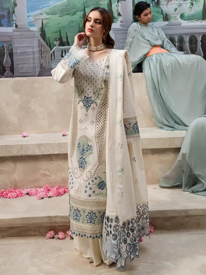 3 Piece Unstitched Heavy Embroidered Chickan Kari Lawn Suit (Four-sided Embroidered Lawn Dupatta)