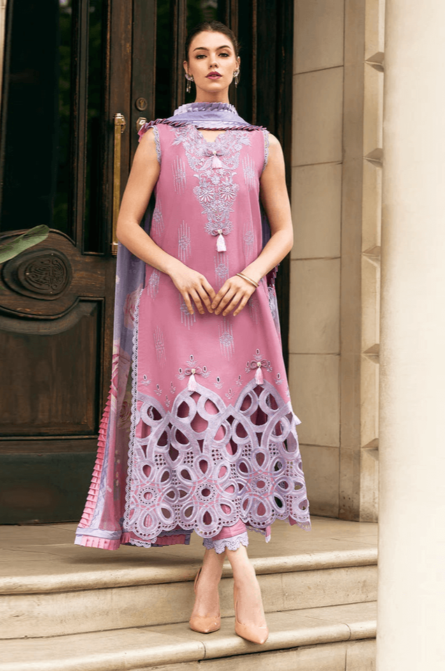 3 Piece Unstitched Heavy Embroidered Chickan Kari Lawn Suit (Fine Printed Silk Dupatta)
