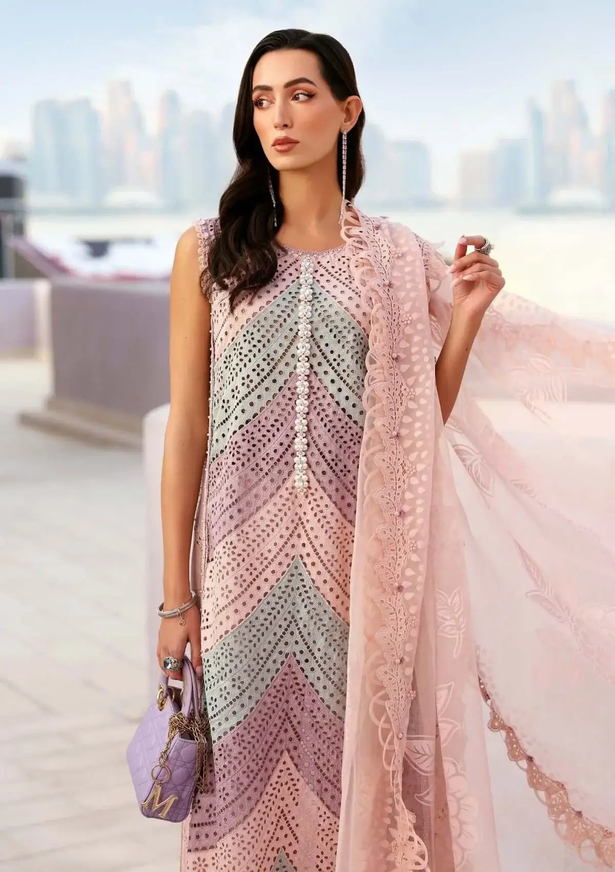 3 Piece Unstitched Heavy Embroidered Chickan Kari Lawn Suit (Four-sided Printed Embroidered Organza Dupatta)